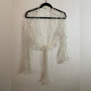 White Tie Front, long sleeve pearl shirt